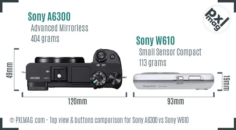 Sony A6300 vs Sony W610 top view buttons comparison