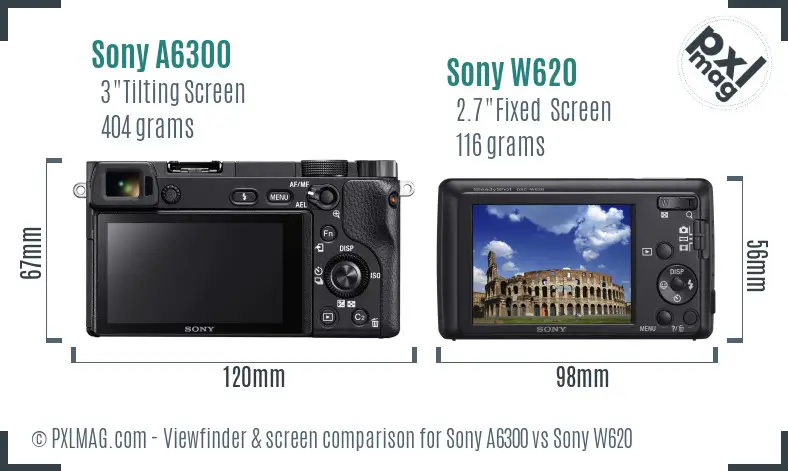 Sony A6300 vs Sony W620 Screen and Viewfinder comparison