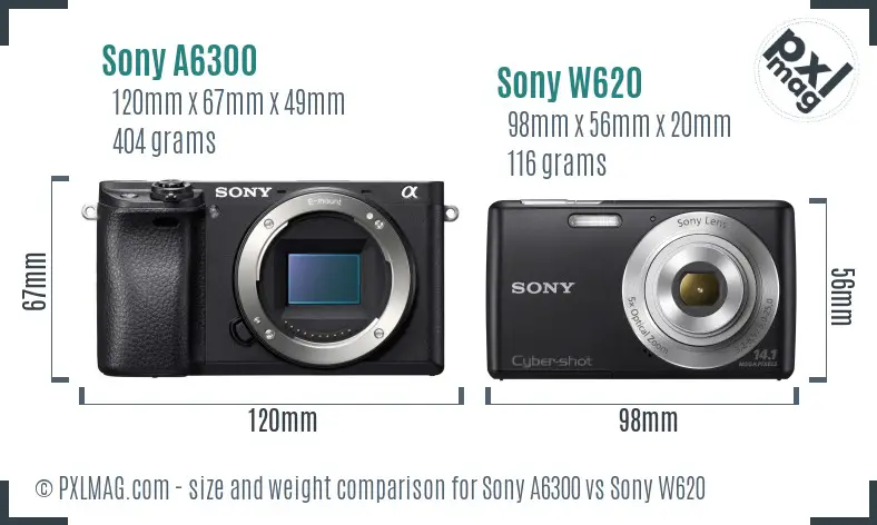 Sony A6300 vs Sony W620 size comparison