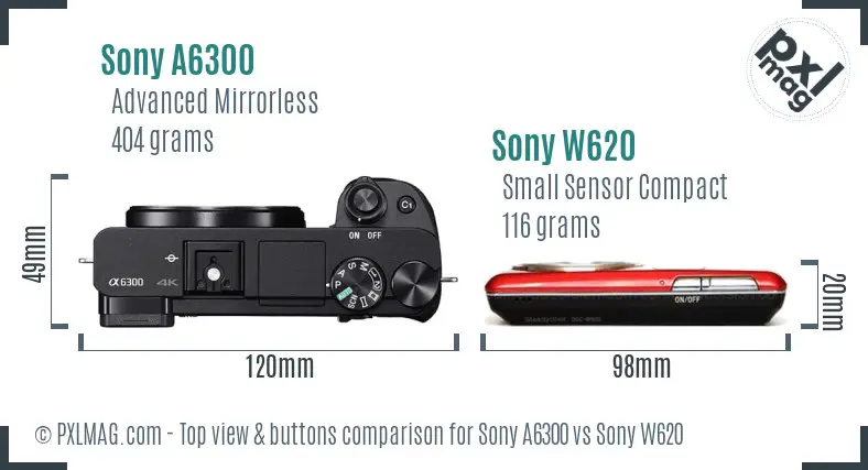 Sony A6300 vs Sony W620 top view buttons comparison