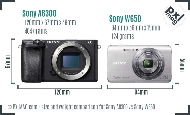 Sony A6300 vs Sony W650 size comparison