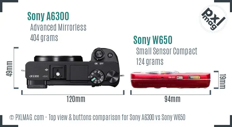 Sony A6300 vs Sony W650 top view buttons comparison