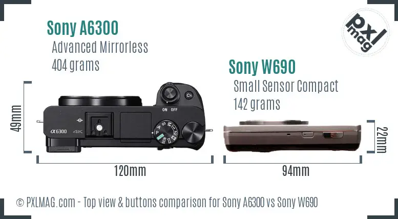 Sony A6300 vs Sony W690 top view buttons comparison