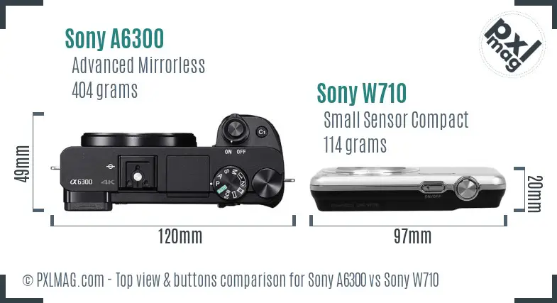 Sony A6300 vs Sony W710 top view buttons comparison