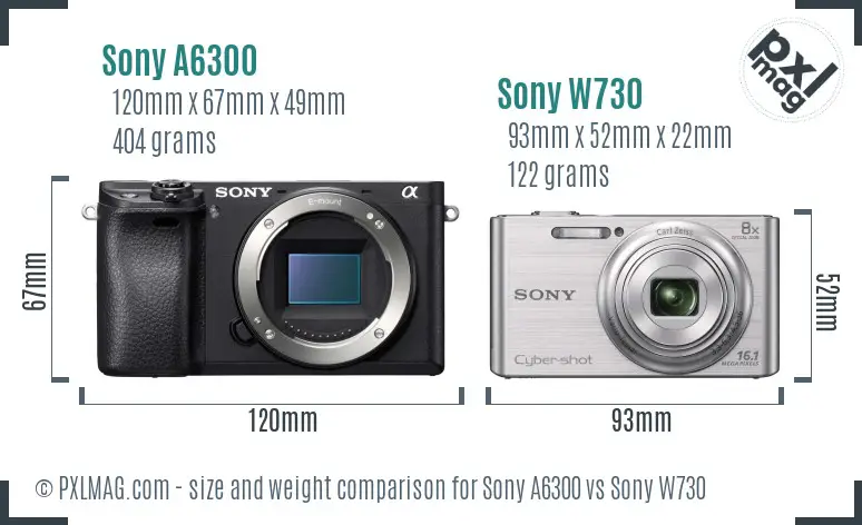 Sony A6300 vs Sony W730 size comparison