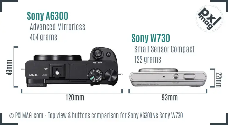 Sony A6300 vs Sony W730 top view buttons comparison