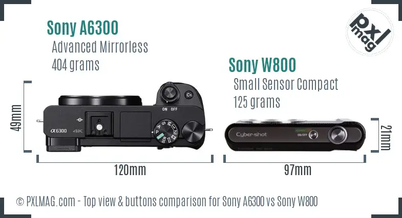 Sony A6300 vs Sony W800 top view buttons comparison