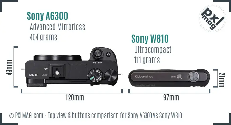 Sony A6300 vs Sony W810 top view buttons comparison