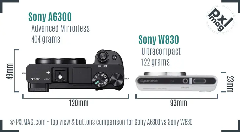 Sony A6300 vs Sony W830 top view buttons comparison