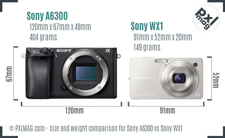 Sony A6300 vs Sony WX1 size comparison