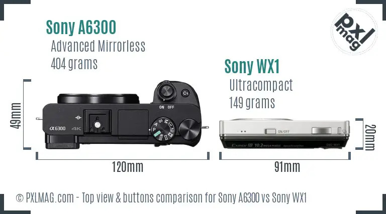 Sony A6300 vs Sony WX1 top view buttons comparison