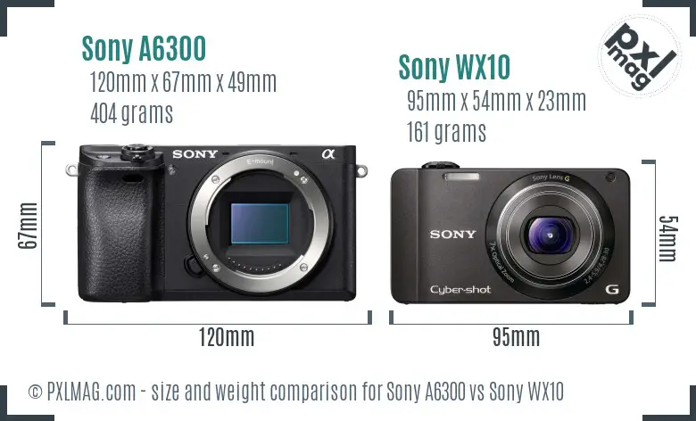 Sony A6300 vs Sony WX10 size comparison