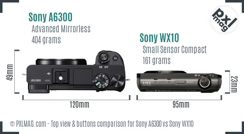 Sony A6300 vs Sony WX10 top view buttons comparison