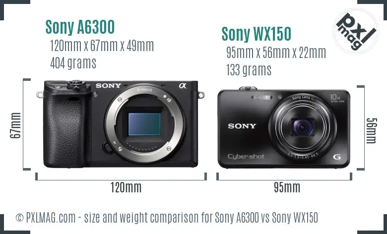 Sony A6300 vs Sony WX150 size comparison