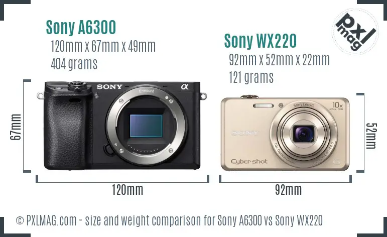 Sony A6300 vs Sony WX220 size comparison