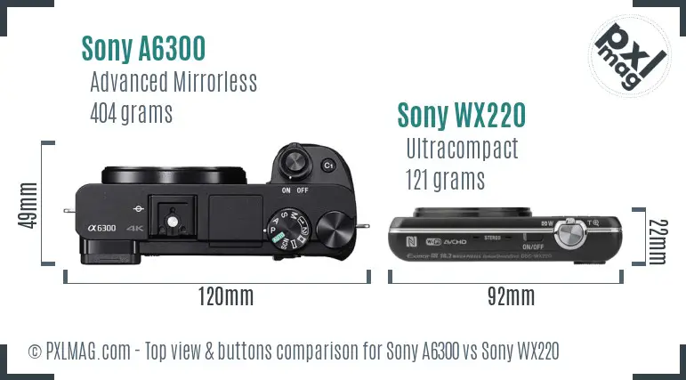 Sony A6300 vs Sony WX220 top view buttons comparison
