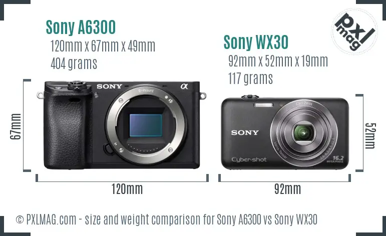 Sony A6300 vs Sony WX30 size comparison