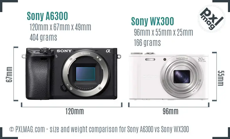 Sony A6300 vs Sony WX300 size comparison