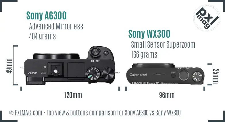 Sony A6300 vs Sony WX300 top view buttons comparison