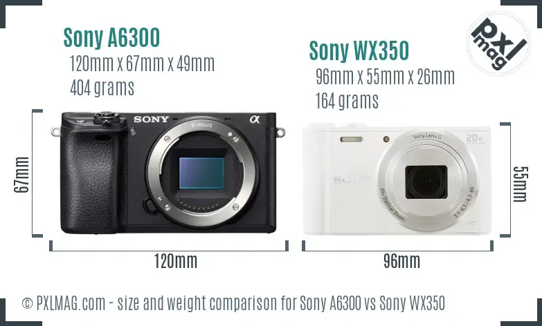 Sony A6300 vs Sony WX350 size comparison