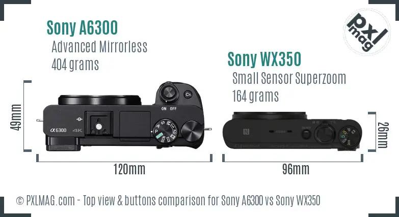 Sony A6300 vs Sony WX350 top view buttons comparison