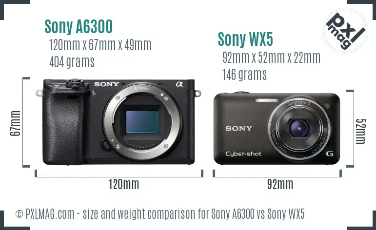 Sony A6300 vs Sony WX5 size comparison
