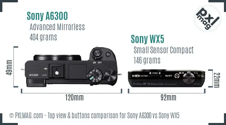 Sony A6300 vs Sony WX5 top view buttons comparison