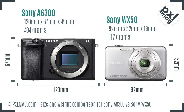 Sony A6300 vs Sony WX50 size comparison