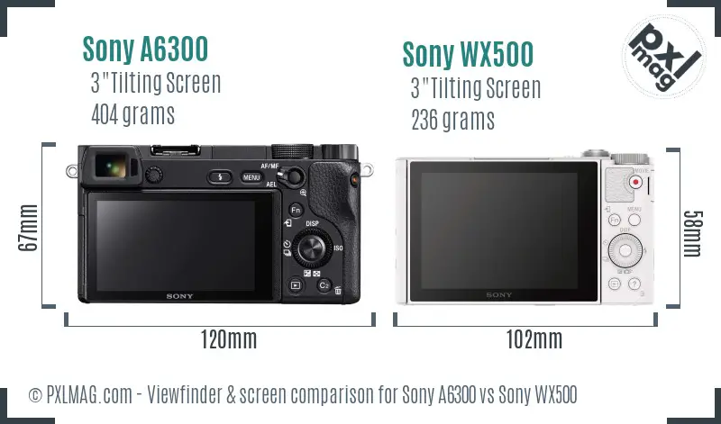 Sony A6300 vs Sony WX500 Screen and Viewfinder comparison