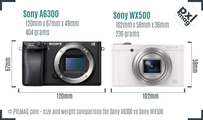 Sony A6300 vs Sony WX500 size comparison