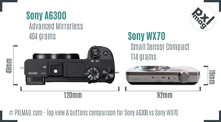 Sony A6300 vs Sony WX70 top view buttons comparison