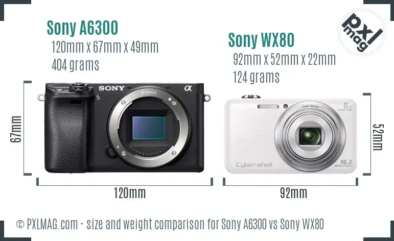Sony A6300 vs Sony WX80 size comparison