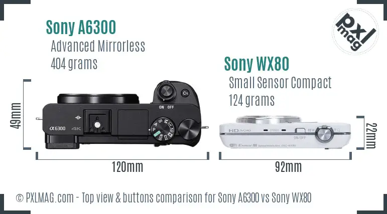 Sony A6300 vs Sony WX80 top view buttons comparison