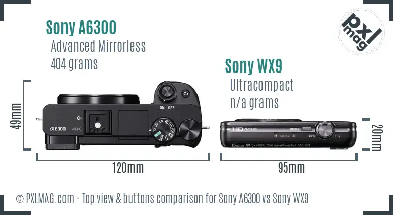 Sony A6300 vs Sony WX9 top view buttons comparison