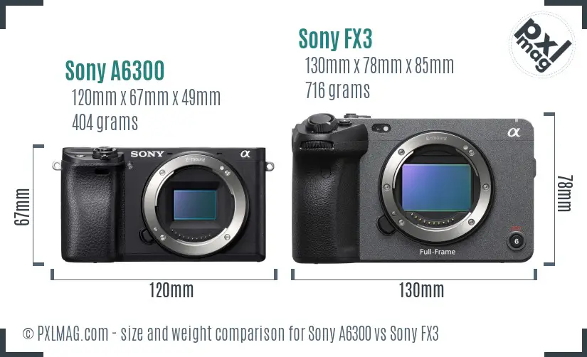 Sony A6300 vs Sony FX3 size comparison