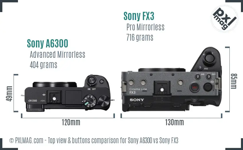 Sony A6300 vs Sony FX3 top view buttons comparison