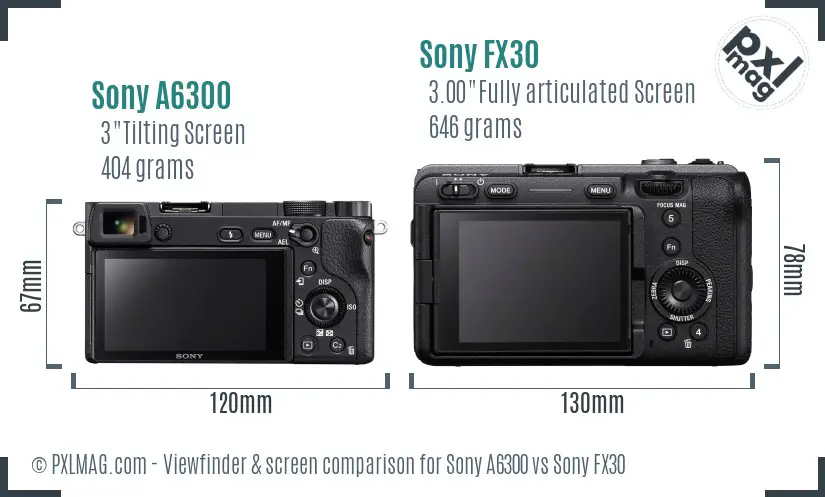 Sony A6300 vs Sony FX30 Screen and Viewfinder comparison