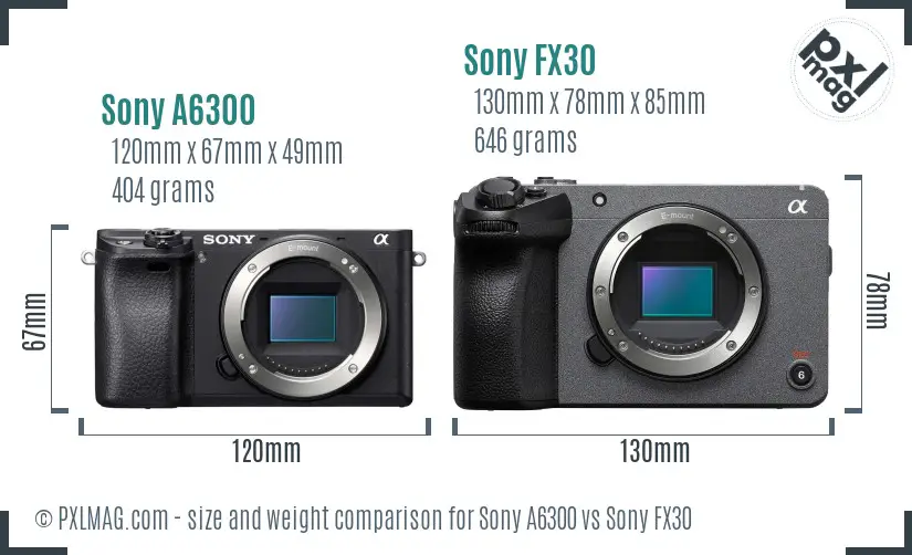 Sony A6300 vs Sony FX30 size comparison