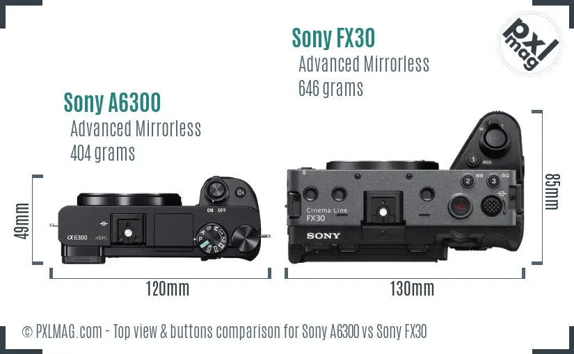Sony A6300 vs Sony FX30 top view buttons comparison