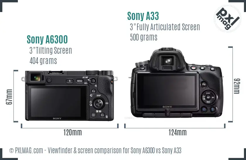 Sony A6300 vs Sony A33 Screen and Viewfinder comparison