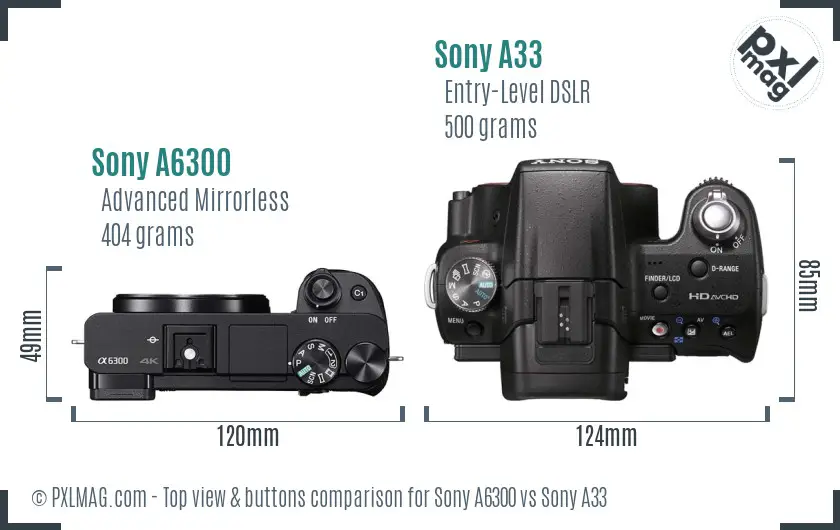 Sony A6300 vs Sony A33 top view buttons comparison