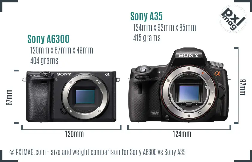 Sony A6300 vs Sony A35 size comparison