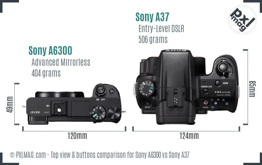Sony A6300 vs Sony A37 top view buttons comparison