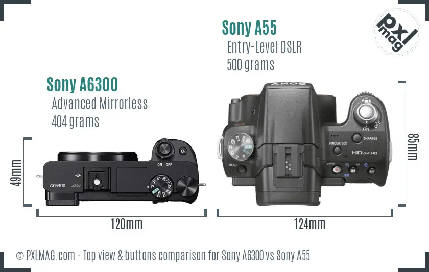 Sony A6300 vs Sony A55 top view buttons comparison