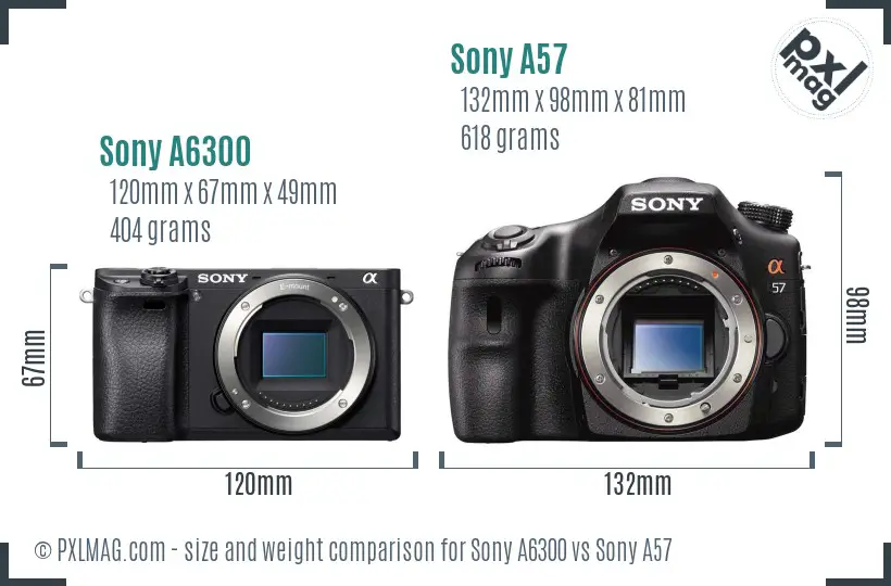 Sony A6300 vs Sony A57 size comparison