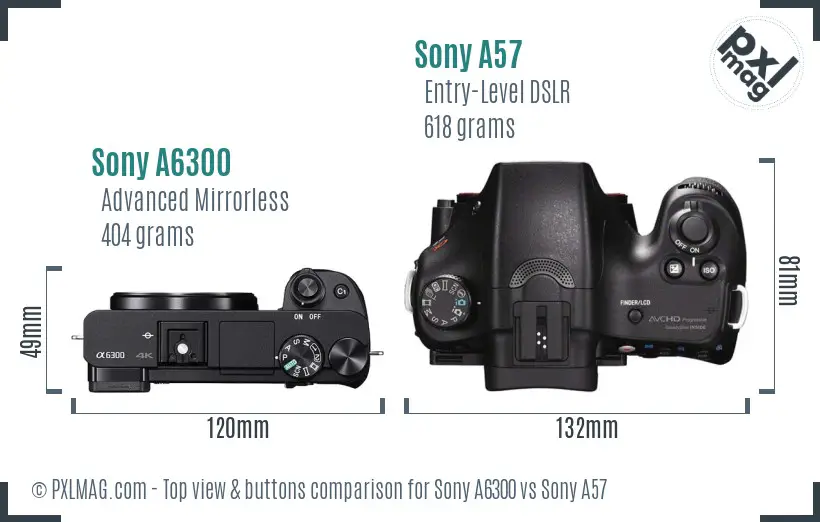 Sony A6300 vs Sony A57 top view buttons comparison