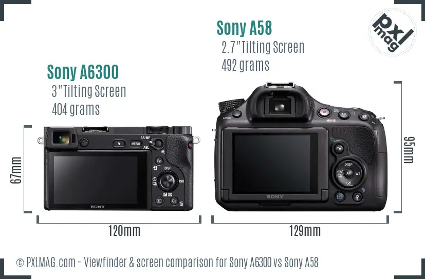 Sony A6300 vs Sony A58 Screen and Viewfinder comparison