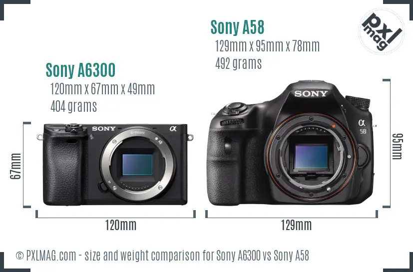 Sony A6300 vs Sony A58 size comparison
