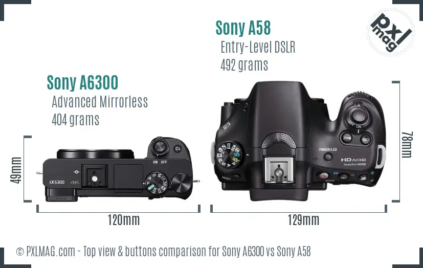 Sony A6300 vs Sony A58 top view buttons comparison