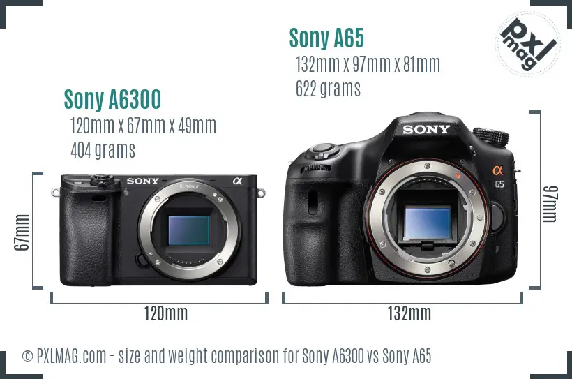 Sony A6300 vs Sony A65 size comparison